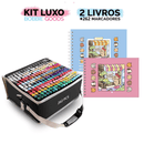 kit 2 livros capa dura + canetas de colorir
